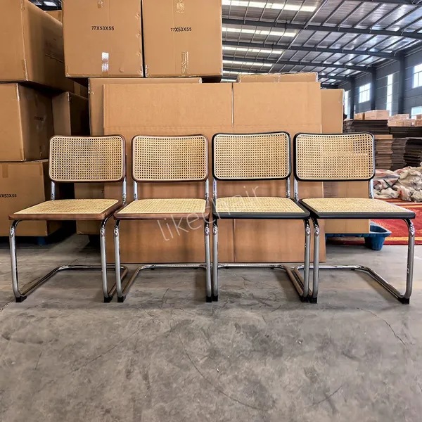 Breuer Style Rattan Dining Chair, Modern Cane Back Side Chair With Chrome Cantilever Frame for Home & Commercial Use