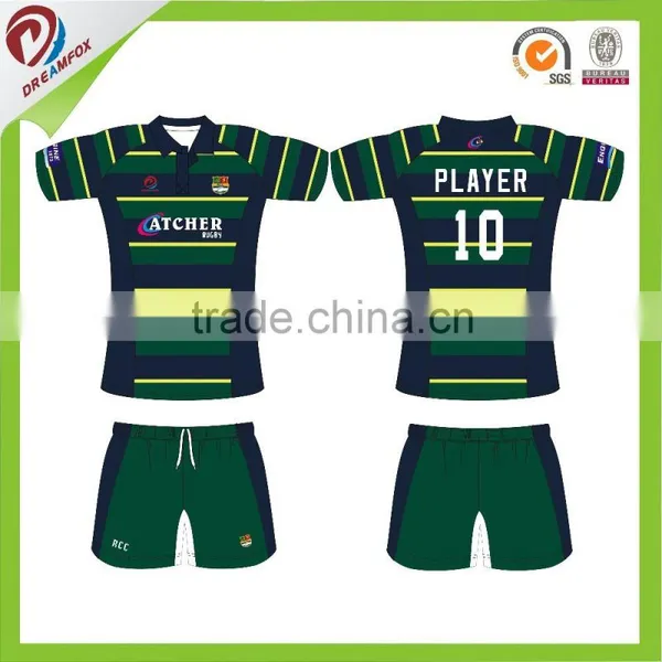 Wholesale China Factory Rugby Jersey Green and Yellow photo-3