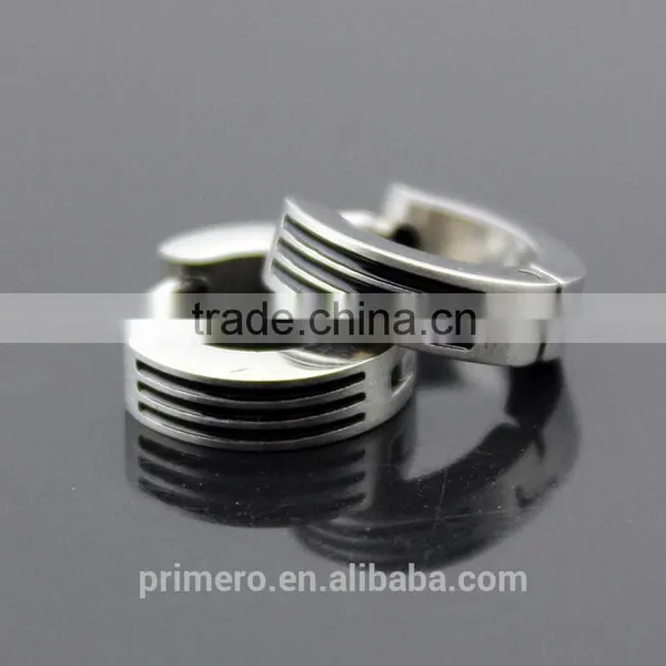 Fashion Gothic Punk 1 Pair Stainless Steel Mens Stud Earrings Stripe Jewelry Silver photo-4