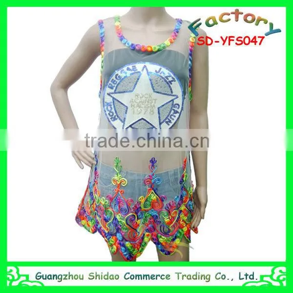 Latest Design Fashion Sleeveless Mesh Neck Lace Elegant White Embroidery Blouse photo-6