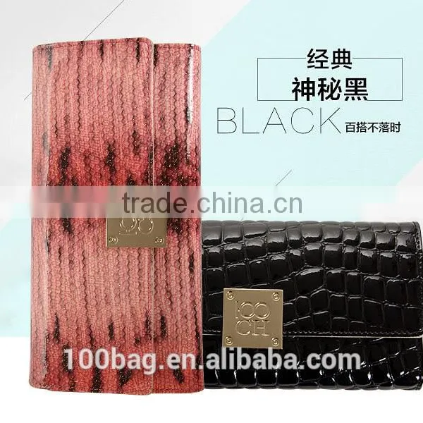 Three Folders Purse European Style Crocodile Wallet for Ladies Factory in Guangzhou