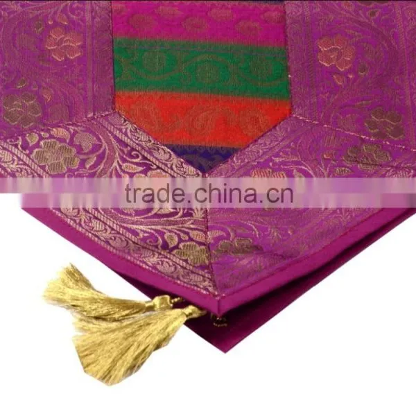 Indian Silk Table Runner With 6 Place Mats & 6 Coaster in Pink Color Size 16*62 photo-2
