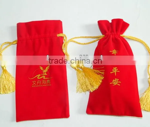 Velvet Wine Bag With Tassels,embroidery Wine Bag