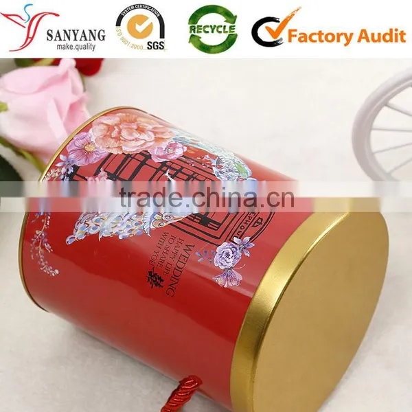 Fashion Colored Printed Tin Cookie Biscuit Food Packaging Box Round Metal Box With Handle photo-2