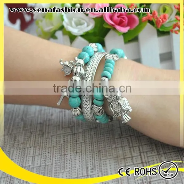 Owl Model Tibetan Silver Turquoise Bracelet, Antique Silver Bracelet photo-2