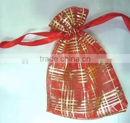 Fashion Red Organza Bag With Golden Lines