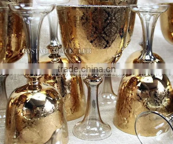One Set Pure Gold Design Quartz Crystal Singing Grail Bowl With Carved