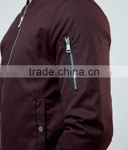 High Quality New Design Durable Zip Fastening Baseball Collar 100% Cotton Sweat Burgundy Casual Men Sport Solid Bomber Jacket photo-3