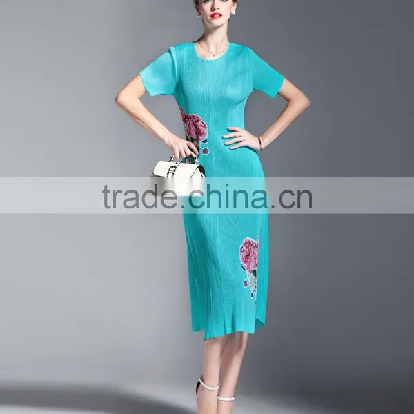 Bodice Flower Printing OL Fashion Draped Women Slim Dresss photo-4