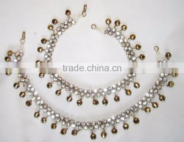 Gold cz BELLS Payal ANKLETS Feet Bracelet PAIR photo-2