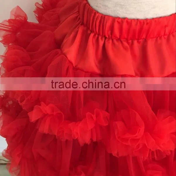 High Quality Toddler Girls Red Chiffon Four Ruffles Birthday Pettiskirt photo-2