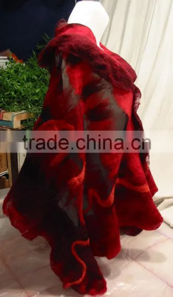 Red and Black Nuno Felt Wrap Shawl-handmade photo-4