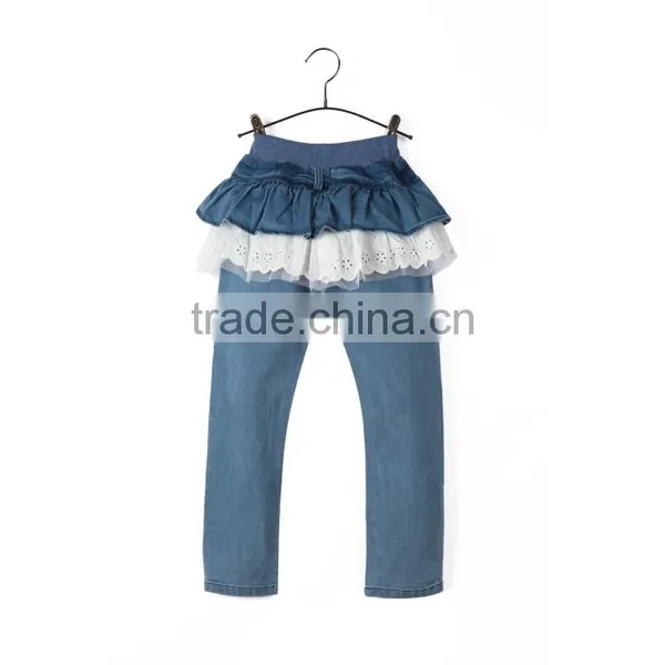 Latest Design Round Pocket Design Sky Blue Culottes Lace Kid Ruffle Dress Pants photo-2