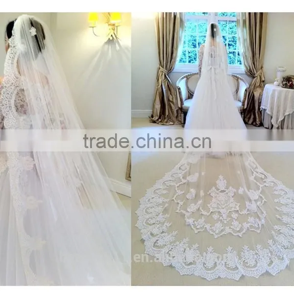 Wholesale New Lace Wedding Veils Ivory Wedding Veilgrance Long Lace Bridal Wedding Veil Long Tulle Lace Jeweled Tulle Veils