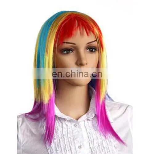 MCW-0368 Party Masquerade Synthetic Long Women Hot Straight Rainbow Wig