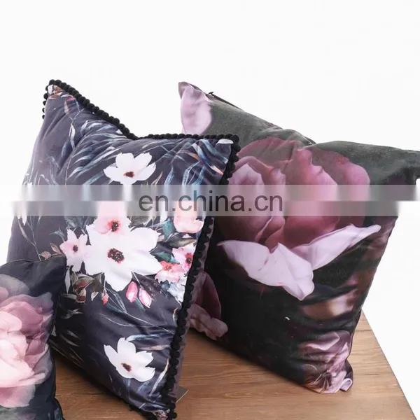 2019 Amazon Top Seller New Design Peony Flower Printed Black Cushion Cover Pillowcase photo-3