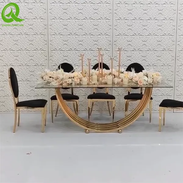 Stainless Steel Gold Luxury Hotel Banquet Wedding Tables for Decor Hall Restaurant Reception