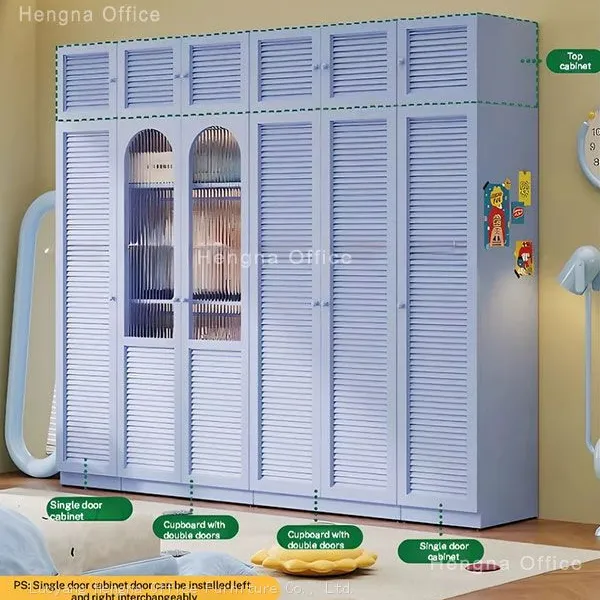 Colorful Storage Wardrobe for Young Adults | with Glass and Ventilated Doors | Spacious and Functional