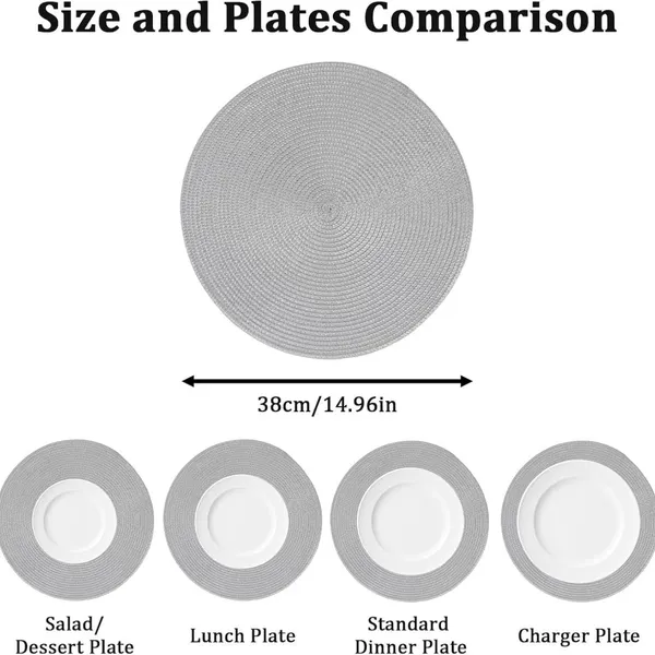 4 Pack Round Braid Grey Color of Place Mats Pot Holders Wicker Tablemats Boho Braided Heat Resistant Mats, Plate Chargers for Table photo-4
