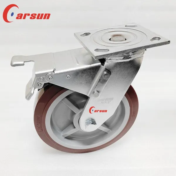 Carsun Heavy Duty Caster Wheels 8 Inch Polyurethane PU Wheels Industrial Swivel Caster With Brake photo-2