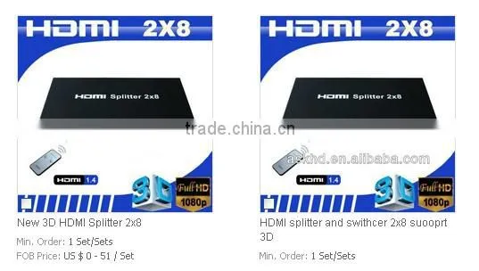 HDMI Splitter and Switcher 2 X 8, Supports IR Remote Control, 3D, SIL + PI, Chip-set Design