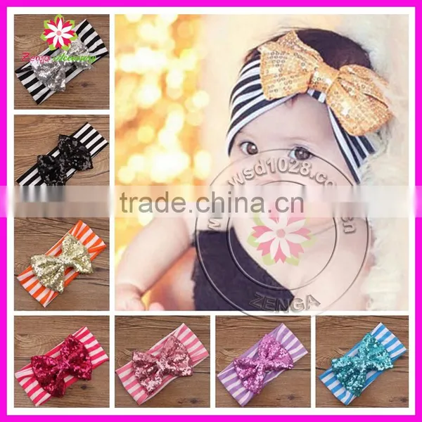 Large Sequin Bow Cotton Headband, Sequin Bow Headband, Bow Cotton Headband photo-4