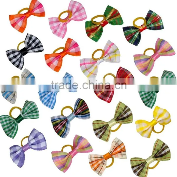 Grid Pattern Hair Bows for Puppies Wholesale Dog Boutique Hair Bows photo-2