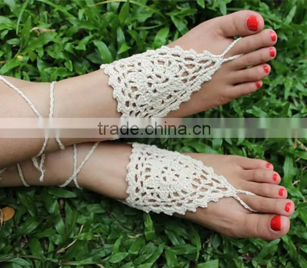 Crochet Barefoot Sandals Beach Wedding Yoga Shoes Foot Jewelry Black Khaki Blue White photo-2