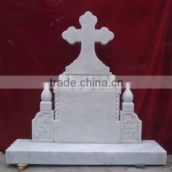 White Marble Headstone for Christian Hand Carved Stone Sculpture From Vietnam