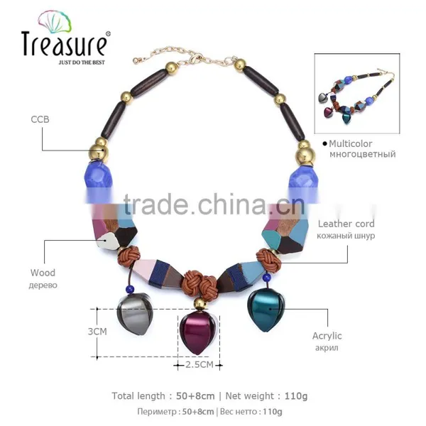 Women Necklace Wood Round Circle Pendant Pattern Sweater Chain Long Necklace photo-3