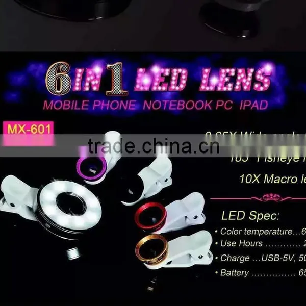 12 LED Camera Flash Fill Light 6 in 1 USB Selfie LED Spotlight for Smartphone With Fish Eye Lens Wide Angle Lens Microspur Lens photo-4
