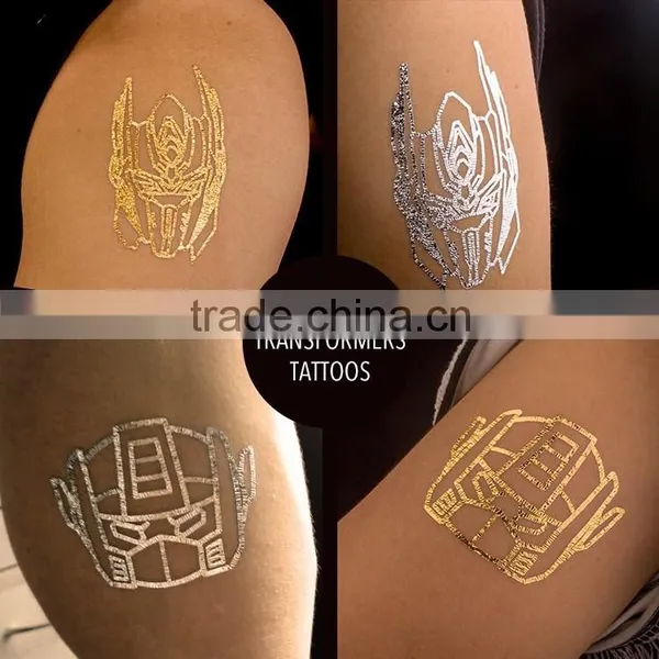 OEM Custom Cartoon Stickers Transformers Tattoos Gold and Silver Body Tattoo