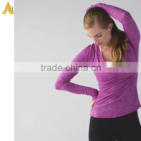 Fashion Design Women Workout Training Gym Sports Long Sleeve Raglan Burnout t Shirts With Rounded Drop-tail Hem Wholesale photo-3