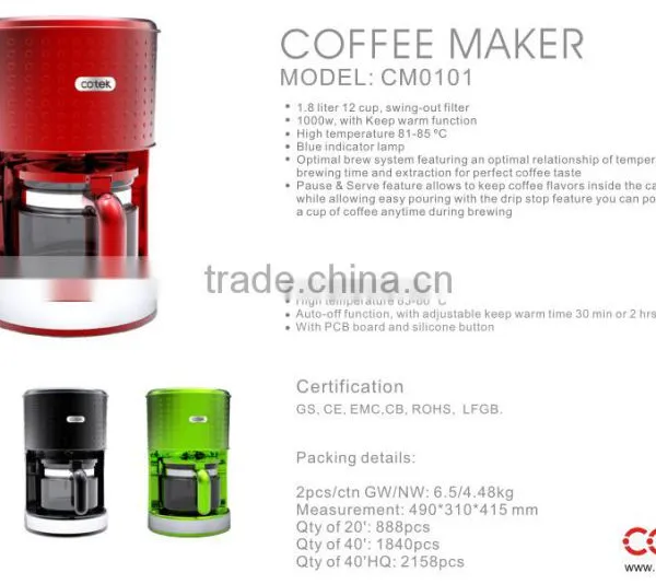 Coffee Machine/10-12cup Dots Desigh Electric Drip Coffee Maker With CE, CB, GS, ROHS, EMC, LFGB photo-3