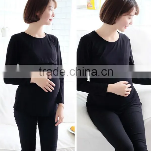 Solid Plus Size Pregnancy Maternity Shirt Peek A Boo Long Sleeve photo-2