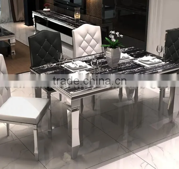 Modern Metal Legs Marble Dining Table Furniture photo-3