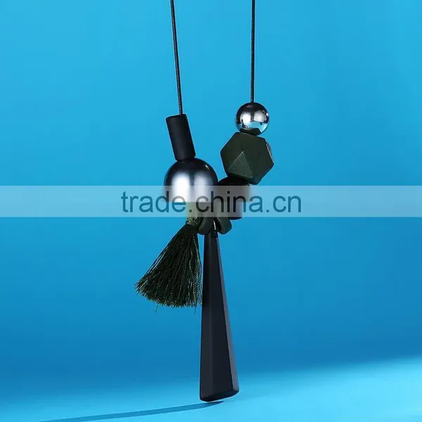 Geometric Beads Strip Pendant Necklace Tassel Long Sweater Necklace Autumn Winter Geometric Garment Necklace photo-2