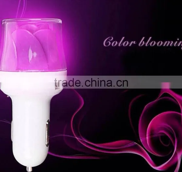 LED Light Rose Shape Dual USB Port Car Charger For Phone photo-4