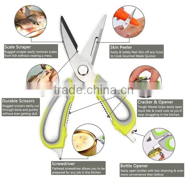Stainless Steel Plastic Multi-function Kitchen Scissors Chicken Bone Scissor With Magnetic Holder Cover photo-6
