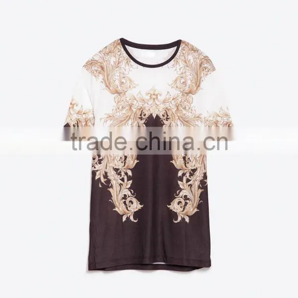 2015 Hot Sale Campaign Crew Neck Gold Pattern Printed T Shirt 100% Cotton With Custom Label photo-3