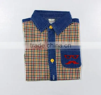 2016 New Design Boy's Short Shirt /100% Cotton Paid Shirt/embroidered photo-4