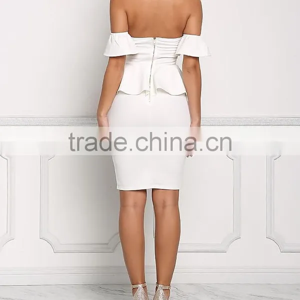 Fabulous Sexy Girls White Off Shoulder Peplum Bodycon Night Party Dress Pictures All Types Of Ladies Dresses HSd5039 photo-3