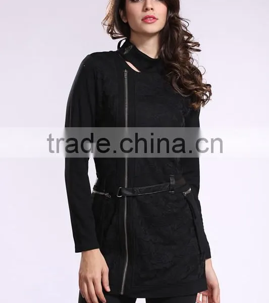 2014 New Arrival Ladies Asymmetrical Zip Long Coat Fashion Design Winter Overcoat photo-3
