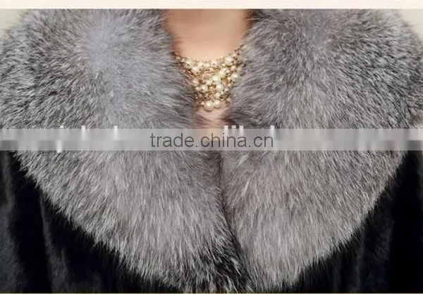 Hotest Style Ladies' Long Imitation Mink Fur Overcoat With Silver Fox Fur Collar photo-2