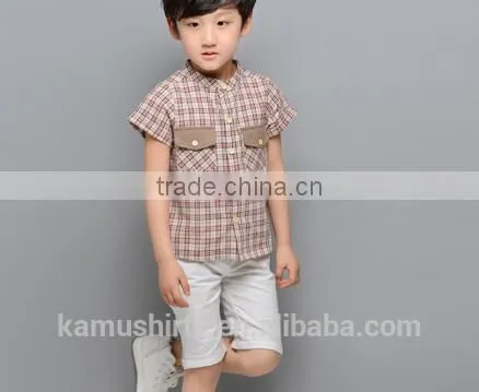 Aliabba Wholesale Fashion Boy Shirts Band Collar Short Sleeve Checks Shirts for Children photo-3