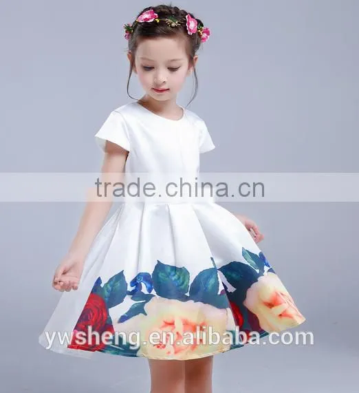 Wholesale Girls Skirt 2016 Summer New Short-sleeved Large Flower Girl Print Dresses Ruffle Princess Skirt With Belt photo-4