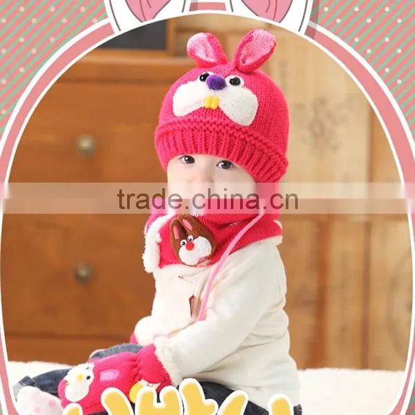 TC13004 Latest Fashion Baby Knitted Beanie Hat With Winter Warmed Scarf and String Mittens photo-4