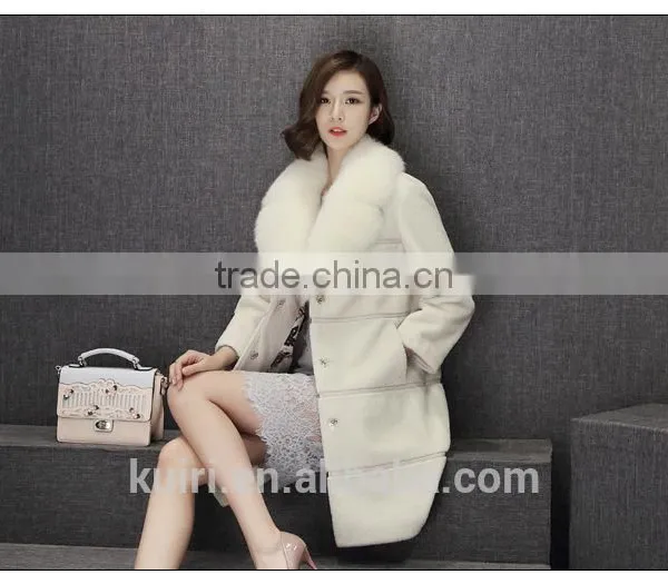 Women's Long Design Suit Collar Turn-down Collar Trench Cashmere Overcoat Fur One Piece Sheep Shearing Wool Outerwear photo-2