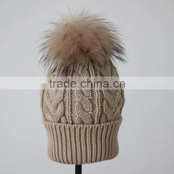 Myfur Knitted Beanie Slouchy Unisex Cap Baggy Skull Ski Keep Warm Hat With Fur Ball photo-5