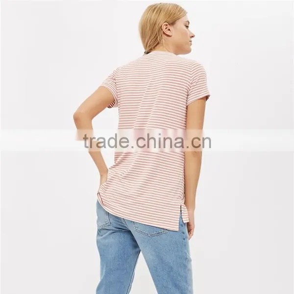 Cute Loose Meternity Technical Pregnant Girl Delivery Pink Stripe Blouse photo-3